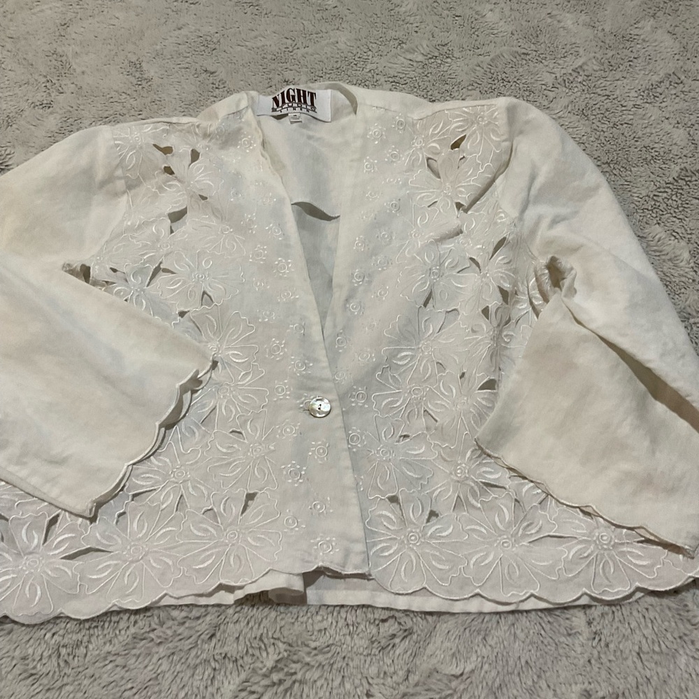 Night Studio Linen Elegant White Lace Jacket